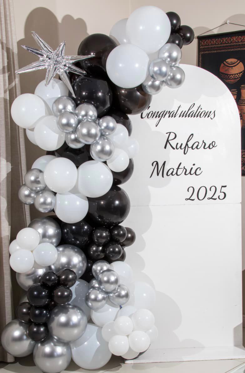 Black white silver balloon garland